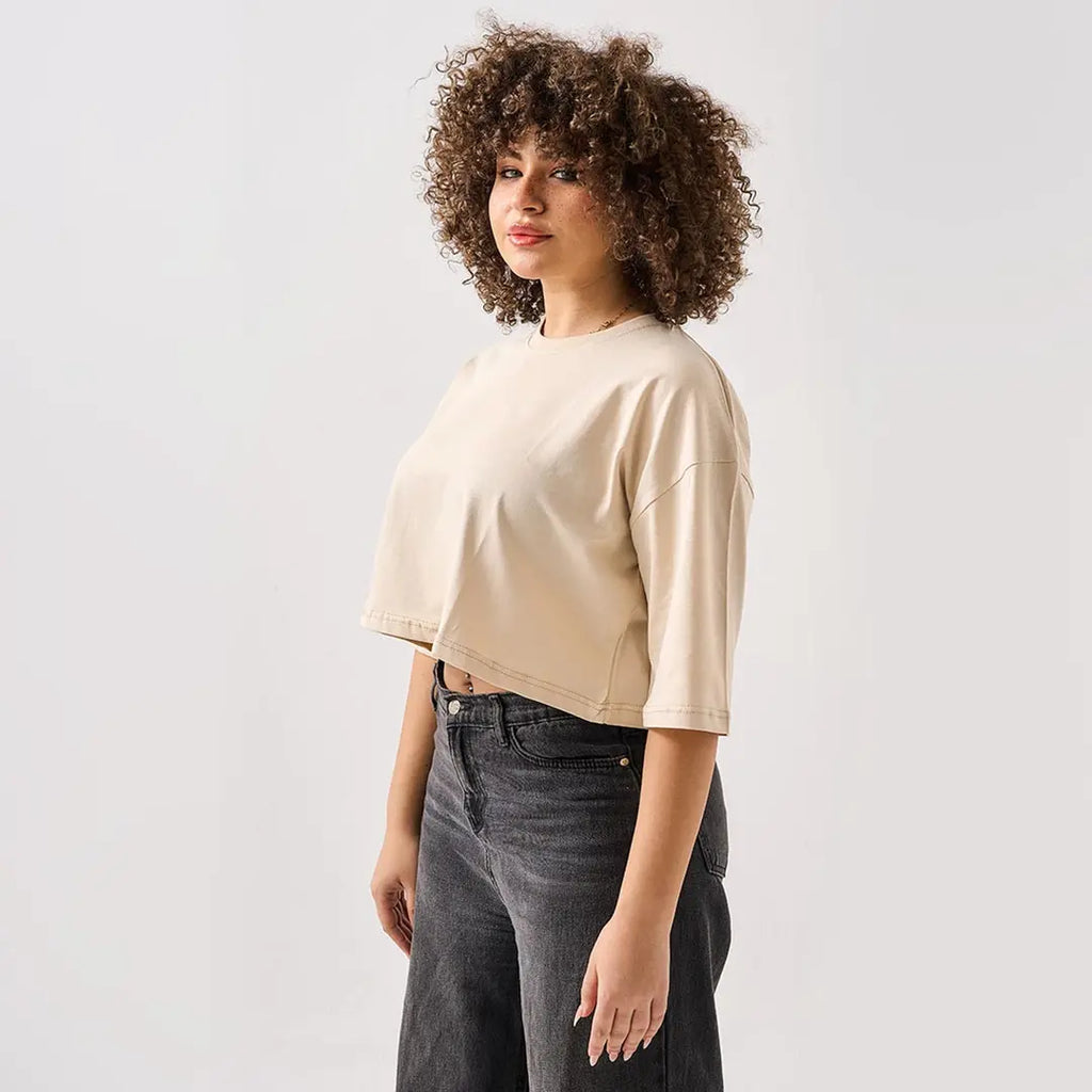 Print-on-demand cropped oversized T-shirt