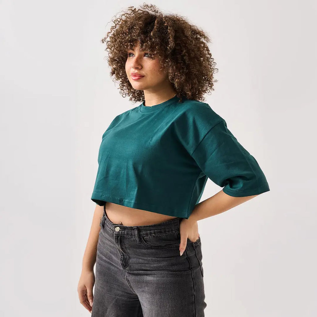 Print-on-demand cropped oversized T-shirt