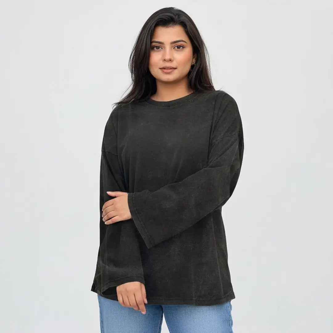 Custom washed oversized long sleeve T-shirt with personalized printed design