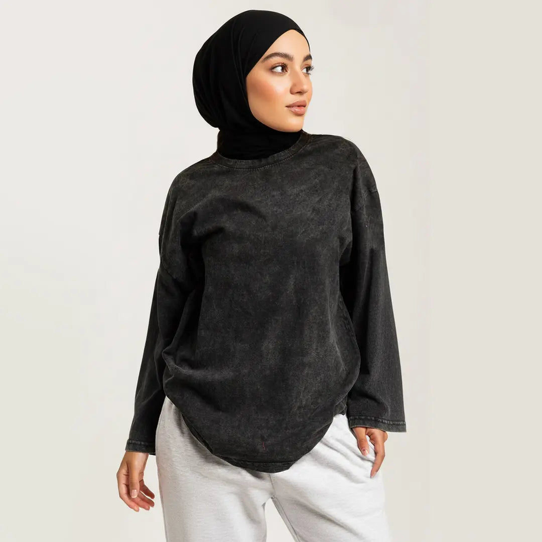 Custom washed oversized long sleeve T-shirt with personalized printed design