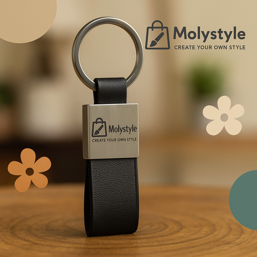 Molystyle – Leather × Metal Keychain with Laser Engraving