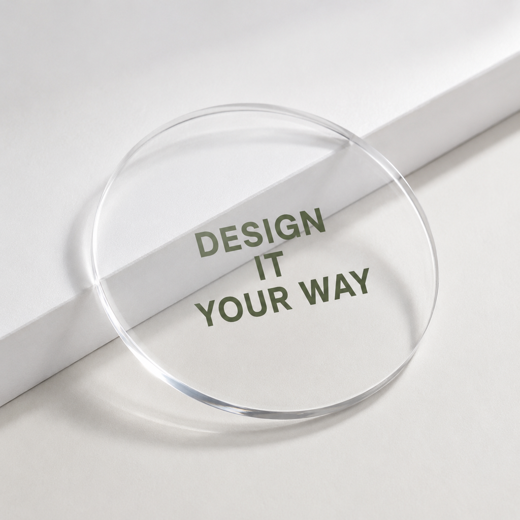 Custom round acrylic coaster with personalized printed design