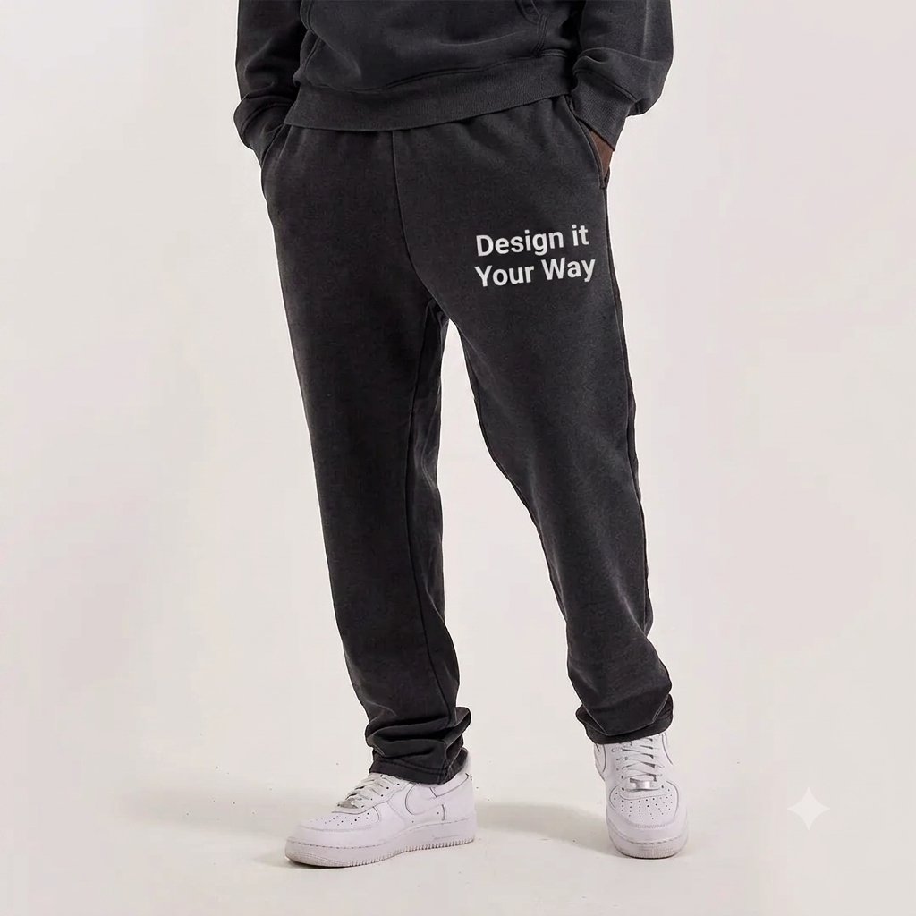 Custom Washed Milton sweatpants with personalized printed design