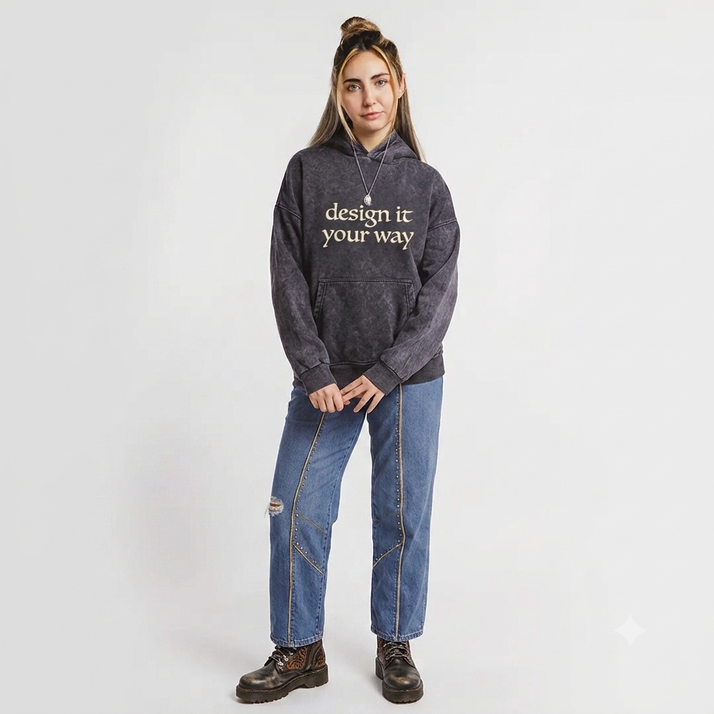 Custom washed oversized hoodie with personalized printed design