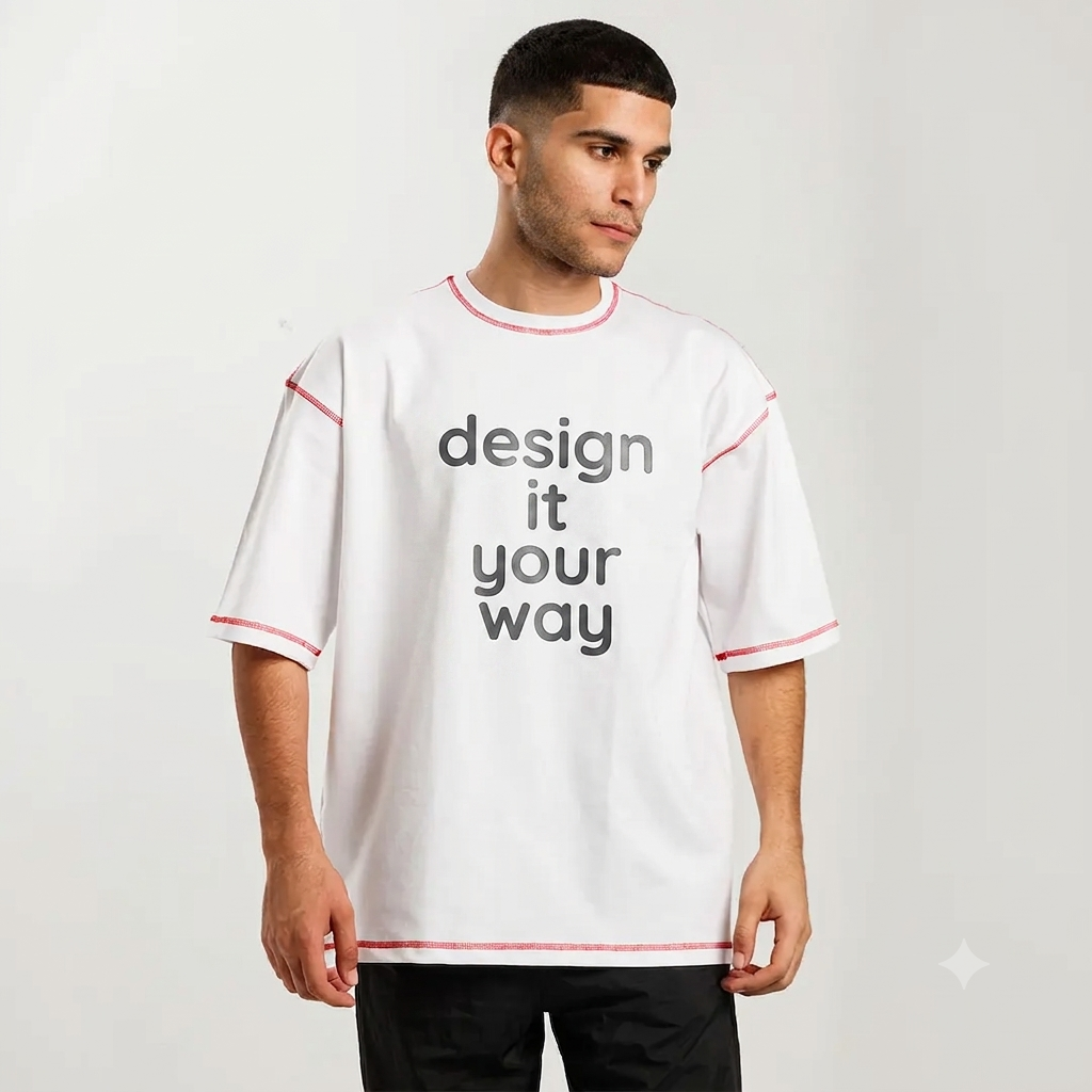 Custom stitched oversized T-shirt with personalized printed design