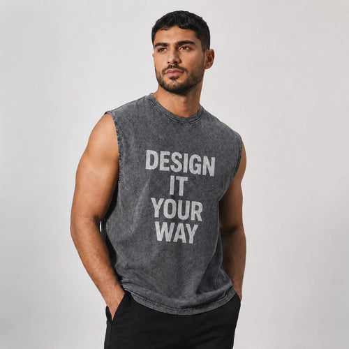 Custom washed oversized tank top with personalized printed design