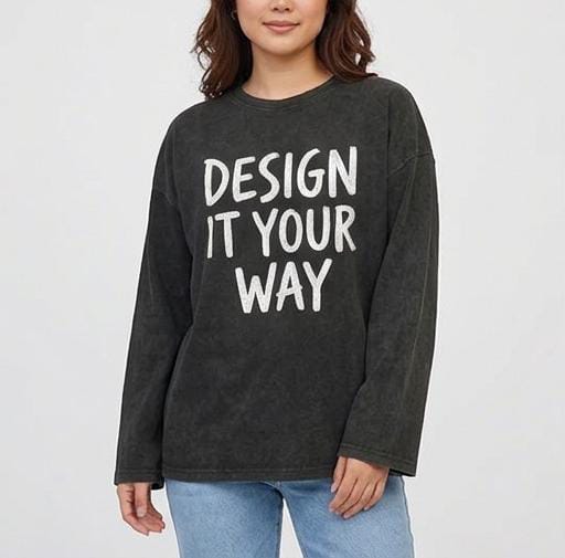 Custom washed oversized long sleeve T-shirt with personalized printed design