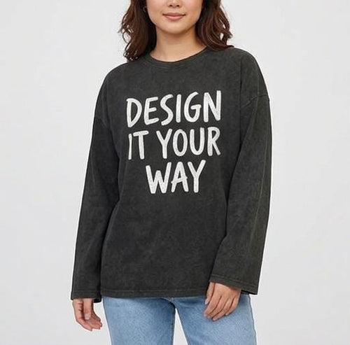Custom washed oversized long sleeve T-shirt with personalized printed design
