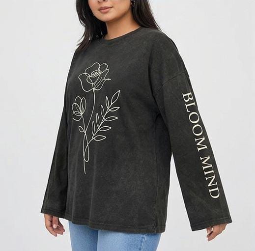 Custom washed oversized long sleeve T-shirt with personalized printed design