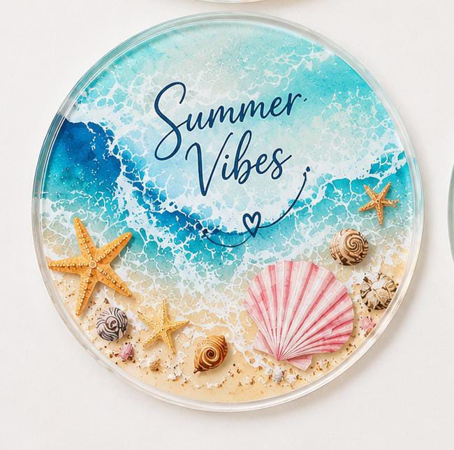 Custom round acrylic coaster with personalized printed design