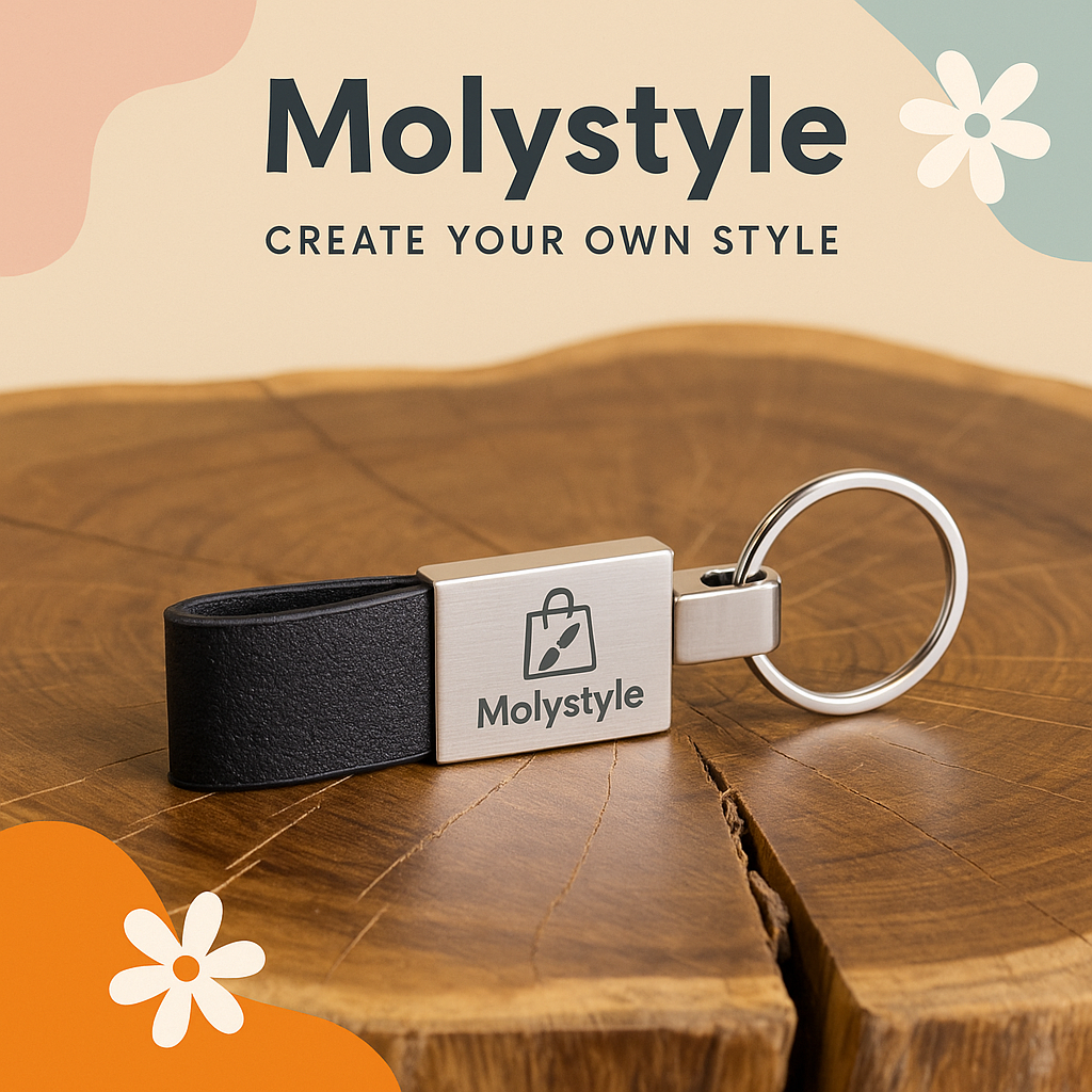 Molystyle – Leather × Metal Keychain with Laser Engraving