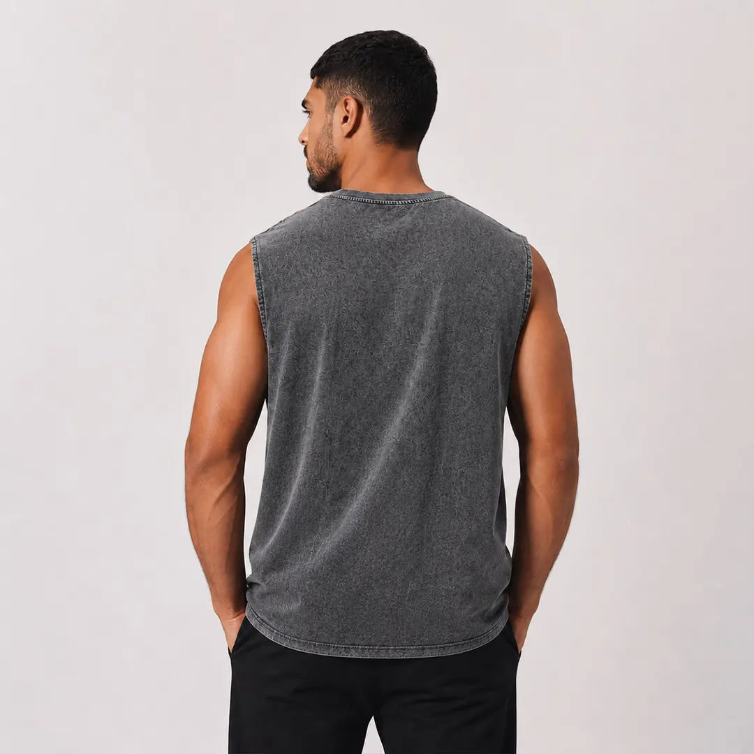 Custom washed oversized tank top with personalized printed design