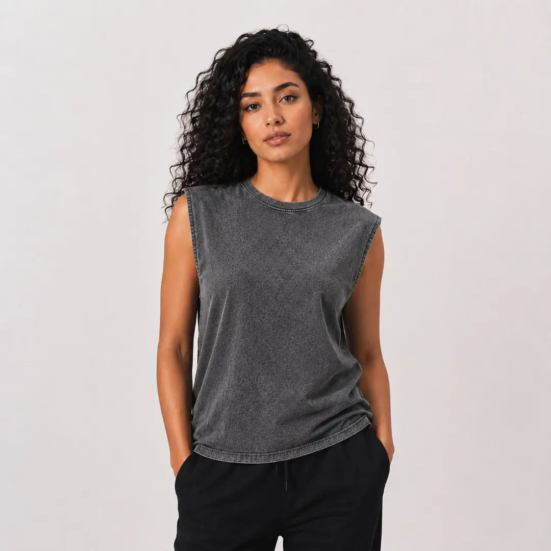 Custom washed oversized tank top with personalized printed design